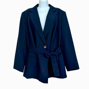 John Meyer Navy Blue Belted Blazer Jacket Plus Size 20W Classic Busin
